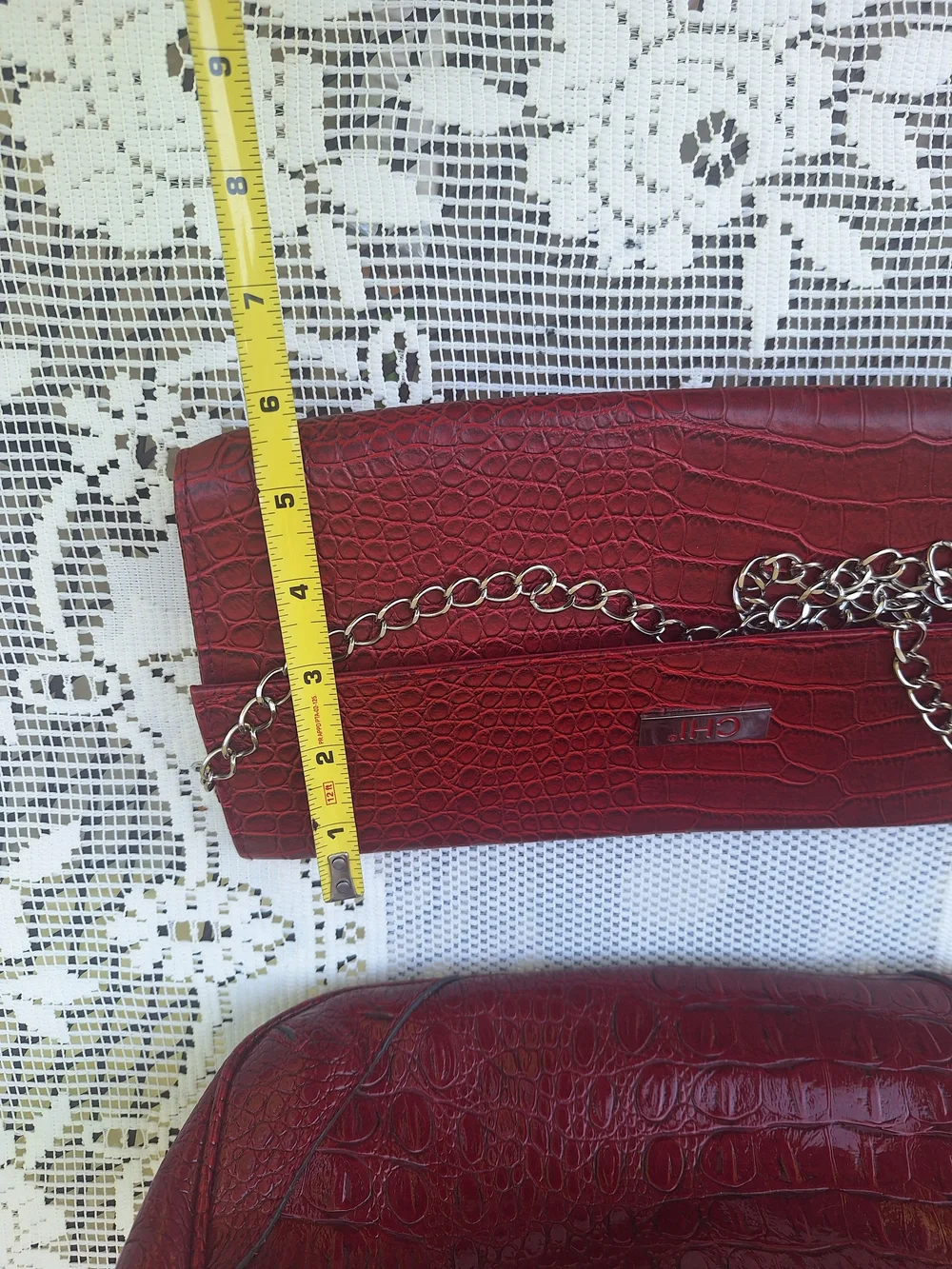 Red Croc-Embossed Shoulder Bag & Clutch Set